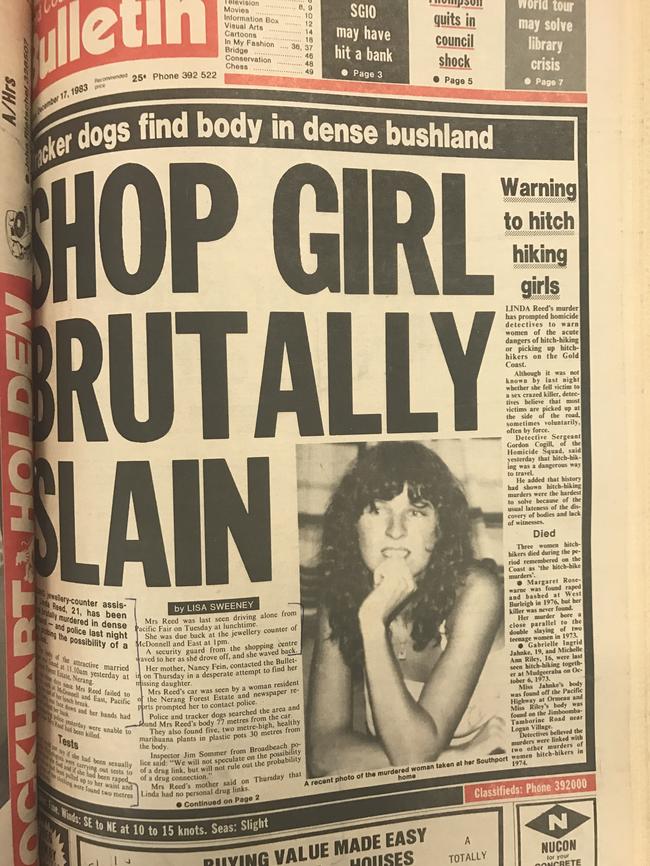 A Gold Coat Bulletin front page from the 1980s, after Linda Reed was murdered.