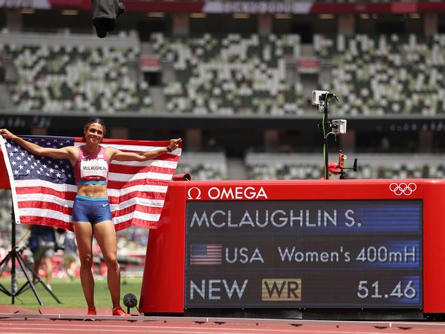 Sydney McLaughlin set a new world record in the women's 400m hurdles final. Picture: Cameron Spencer/Getty Images