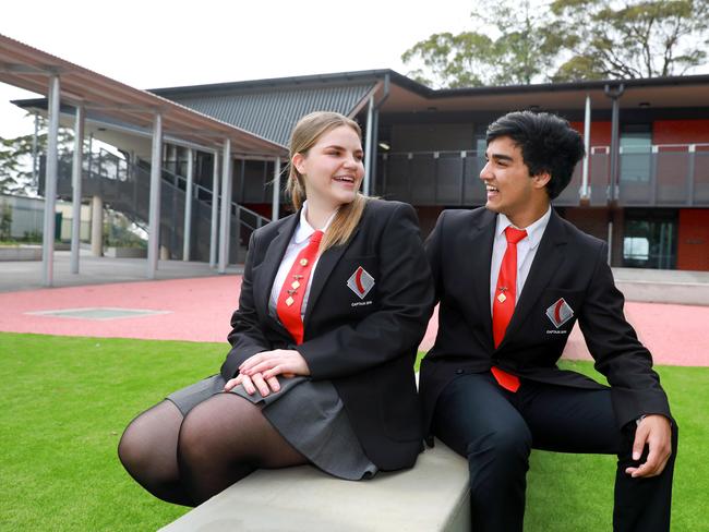 School captains Elizabeth Miezis and Daniel Monteiro in front of the new building. Picture: Angelo Velardo