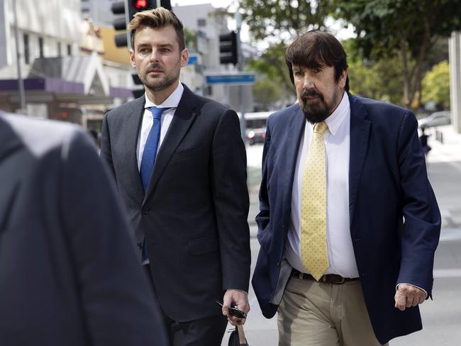 Maureen Boyce’s son Zachary and husband Graham Boyce leave Brisbane Supreme Court after Thomas Lang’s conviction today. Picture: Sarah Marshall/NCA NewsWire