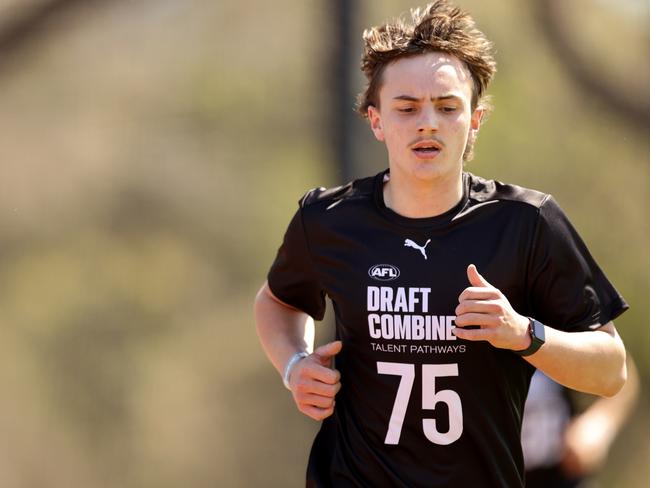 MELBOURNE, AUSTRALIA - OCTOBER 8: Geordie Payne completes the 2km time trial during the 2023 Victoria AFL State Combin. (Photo by Martin Keep/AFL Photos/via Getty Images)