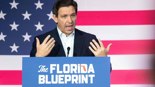 Florida Governor Ron DeSantis speaks to a crowd in South Carolina. Picture: Getty Images via AFP.