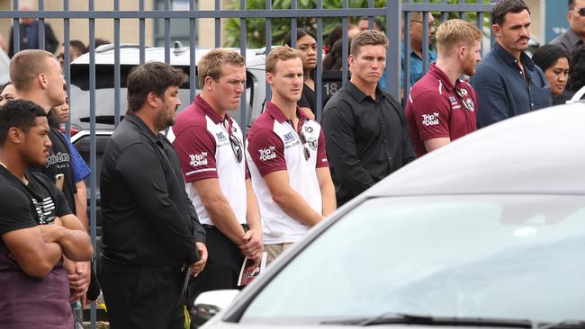 Players gather for a guard of honour at the funeral of Titmuss. Picture: Brett Costello