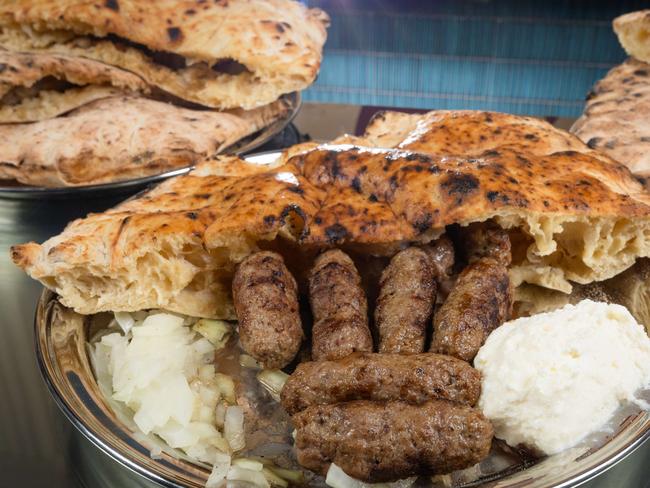 Cevapi, a traditional flatbread filled with skinless beef sausages, from the Balkans. Picture: Jason Edwards