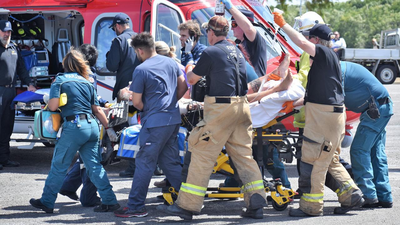 Rick Bettua, a former US Navy master diver, arrived at the Dungeness boat ramp in Hinchinbrook, with no pulse after his upper left leg was mauled by a bull shark on the Great Barrier Reef in 2020. Picture: Cameron Bates