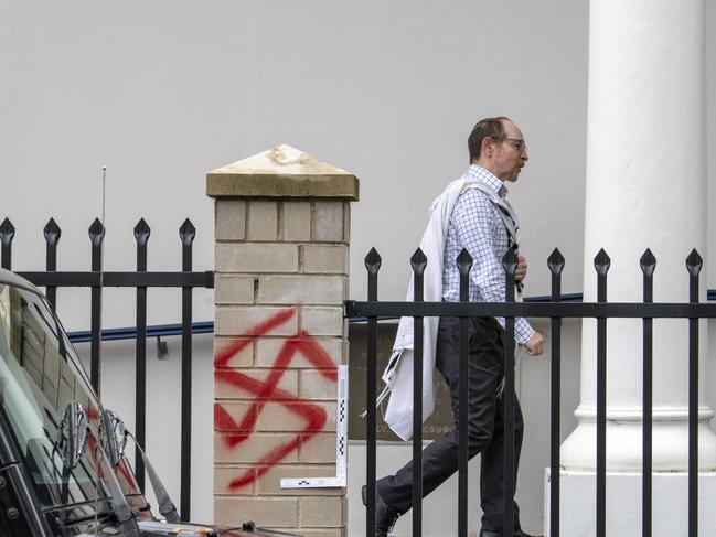 The desecration of synagogues - this one in Newtown, Sydney - shows that anti-Semitism is on the rise in Australia and politicians and educators need to do everything in their power to stamp it out. Picture: NewsWire / Simon Bullard.