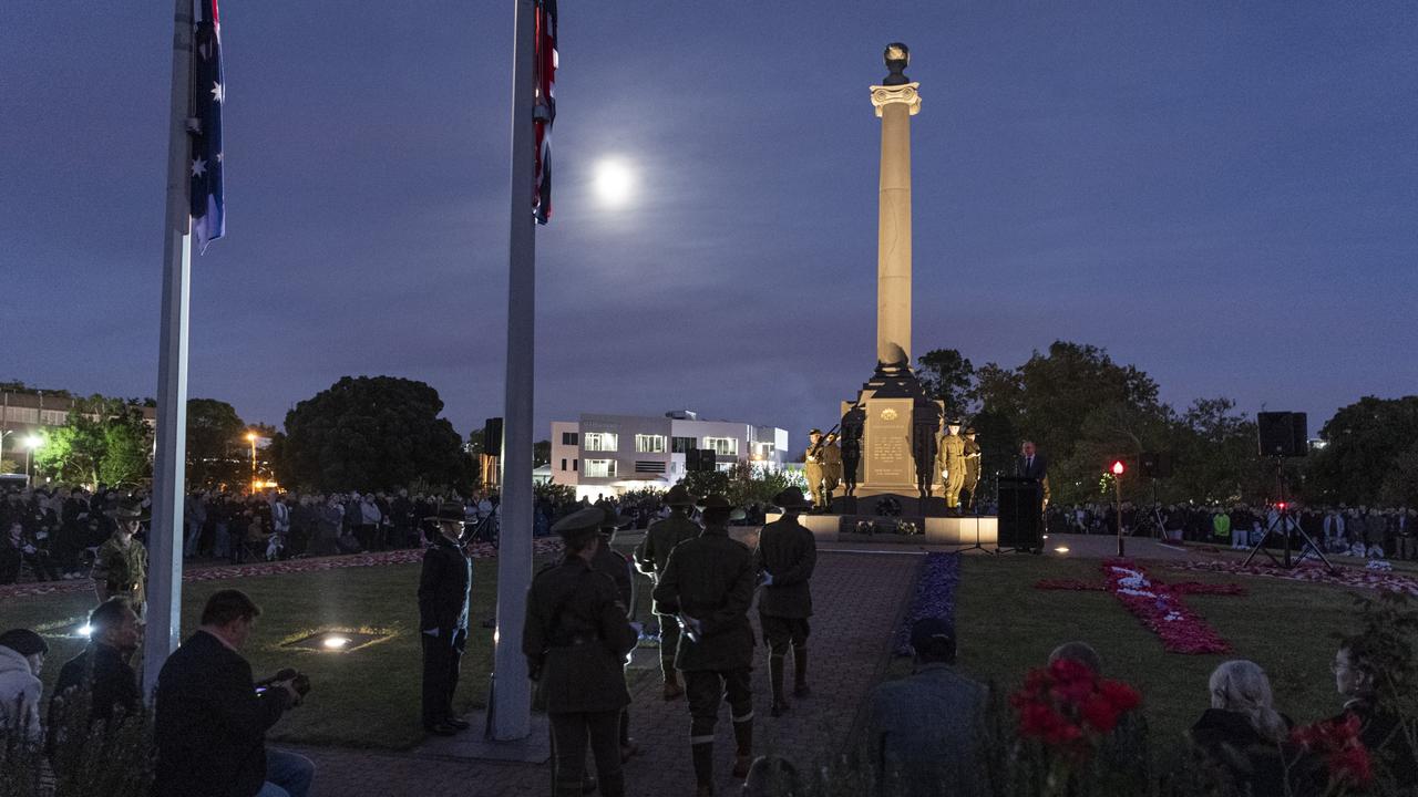 Vigil change at Toowoomba's Anzac Day Dawn Service at the Mothers' Memorial, Thursday, April 25, 2024. Picture: Kevin Farmer