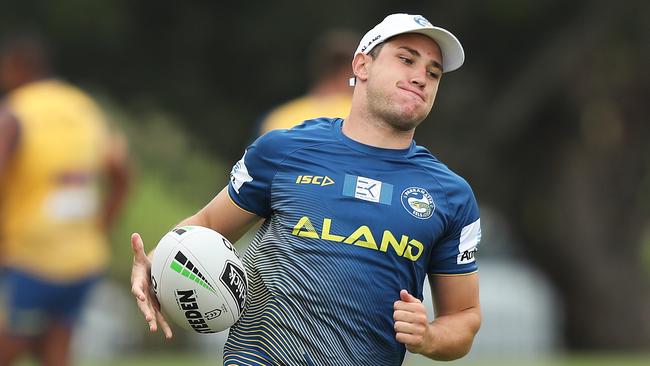 Mitchell Moses during Parramatta Eels NRL training at Old Saleyards Reserve, Parramatta. Picture: Brett Costello