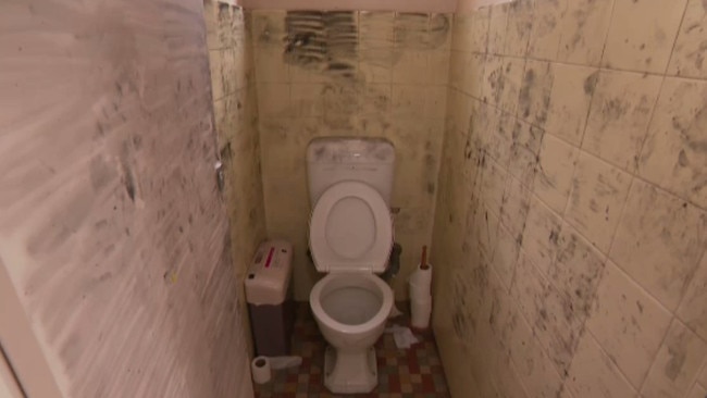 The dirty toilet cubicle where the alleged attack occurred. Picture: 9 News