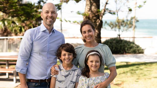 Simon Kennedy with his wife Dr Nila Dharan and their two children.