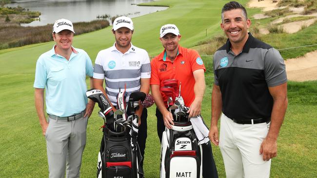 Braith Anasta with business partner Aron Price (left) and the golfers they manage Ben Campbell and Matthew Steiger. (Phil Hillyard)