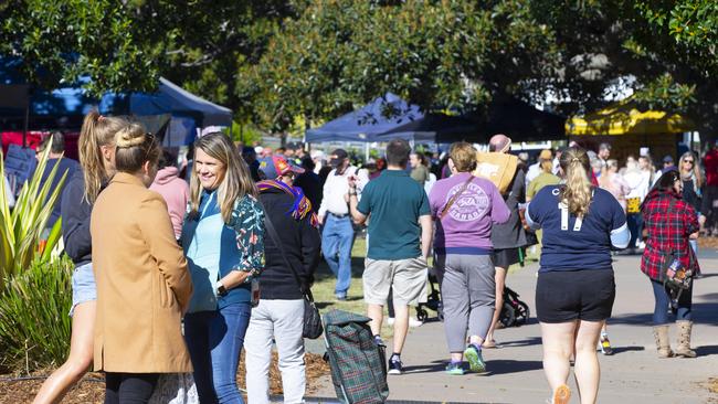 Residents attending the Jan Power Markets in Manly after the COVID-19 restrictions were ease. Picture: Renae Droop