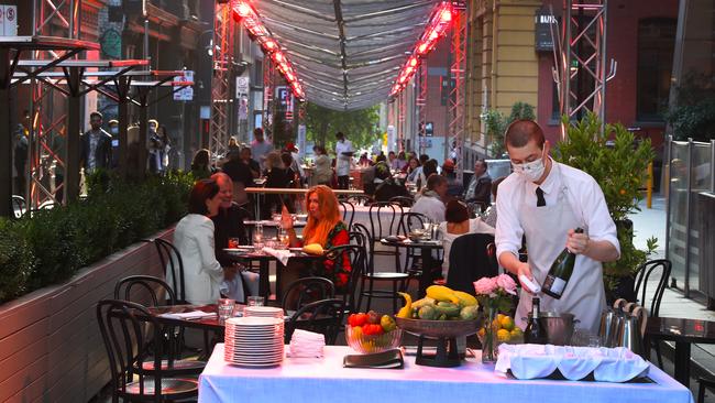 The City of Melbourne has encouraged more outdoor dining and supported pop-up events in the CBD. Picture: David Crosling