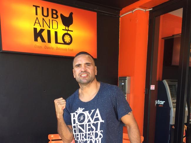 Anthony Mundine at the Zetland chicken shop.