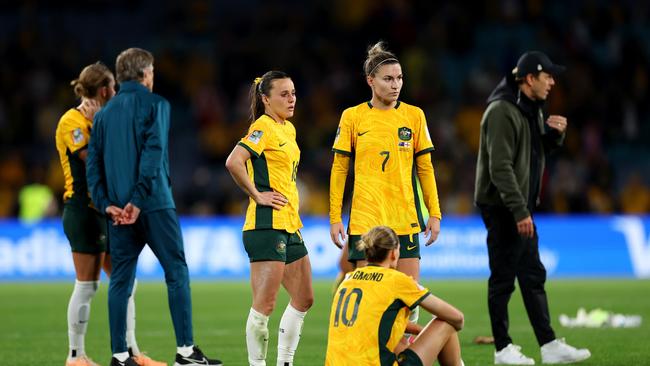 Matildas players after their loss to England. Picture: Cameron Spencer/Getty Images.