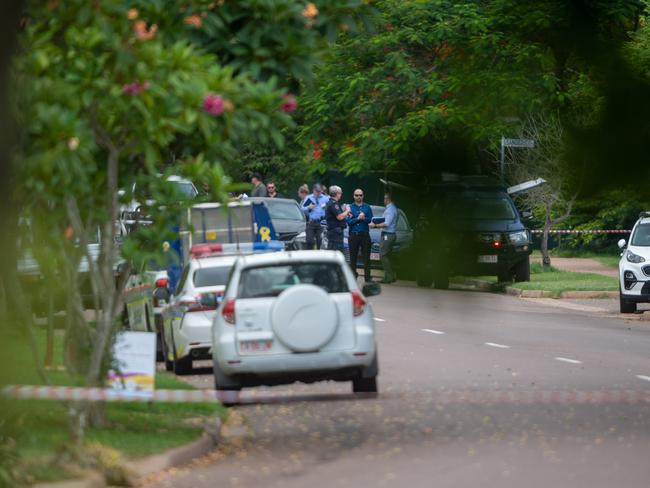 Police and investigators near the scene of the incident in Jingili. Picture: Che Chorley