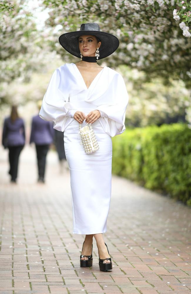 Olivia Molly Rogers was the first celebrity attendee at Penfold’s Victoria Derby Day on Saturday. Picture: Media Mode