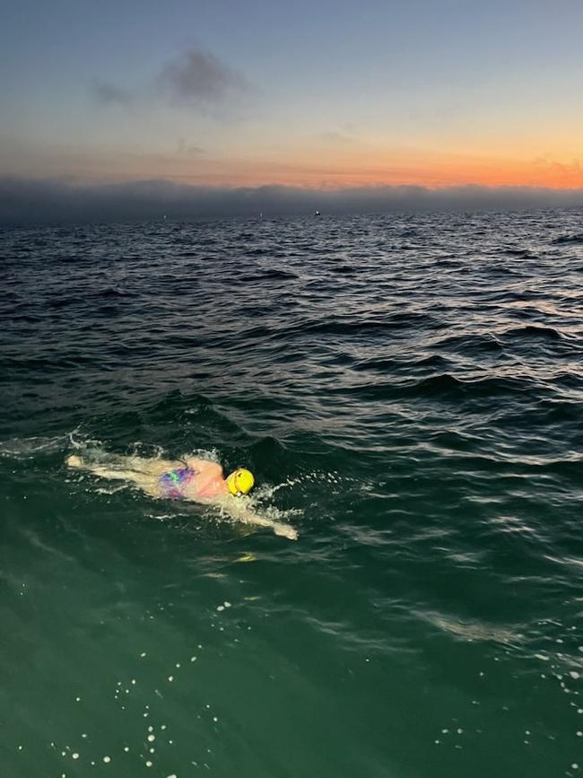 Townsville long-distance swimmer Elizabeth Denyer swimming across the English Channel on August 21. Picture: Supplied