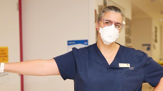 Nurse unit manager Rhiannon Parry has been on the frontline on Barwon Health's Covid ward. Picture: Alan Barber