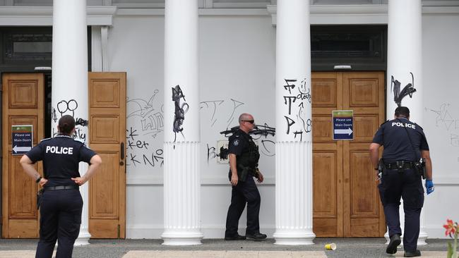 The attack came just weeks after vandals scrawled crude images and text on the public facility. Picture: Brendan Radke