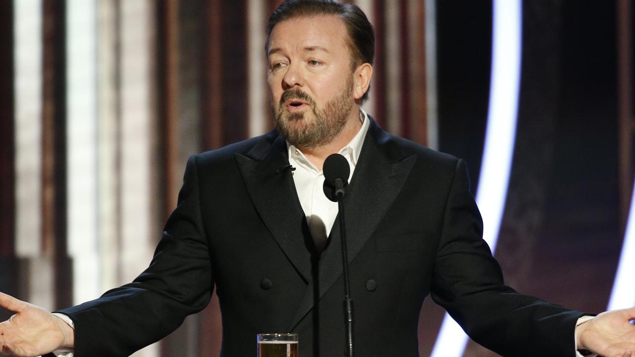 Ricky Gervais speaks onstage during the 76th Annual Golden Globe Awards. Picture: Paul Drinkwater/NBCUniversal Media