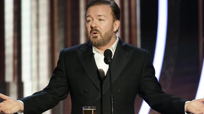 Ricky Gervais speaks onstage during the 76th Annual Golden Globe Awards. Picture: Paul Drinkwater/NBCUniversal Media