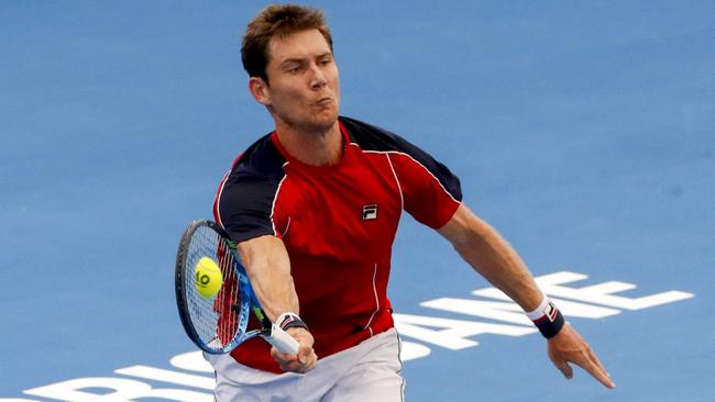 Matthew Ebden in action against Frances Tiafoe at the Brisbane International.