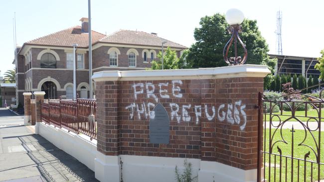 Vandals tagged several buildings in Neil St overnight, including the Empire Theatre, the Christian Science Reading Room, the Masonic Lodge and the Toowoomba Chronicle.