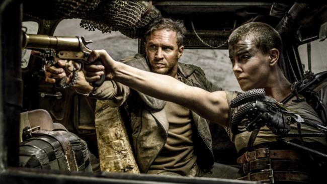 Tom Hardy and Charlize Theron in a scene from Mad Max: Fury Road.