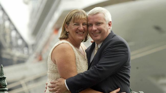 Ten couples re-new their wedding vows aboard cruise boat the Star Princess moored at Circular Quay. Glenn and Beth Stirton before going onto the ship. pic Rohan Kelly 14/2/2004