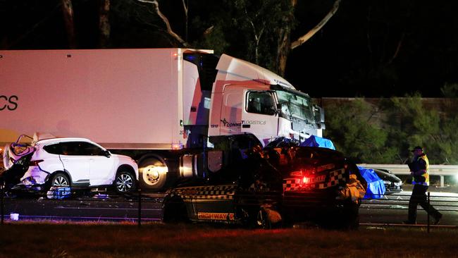 The aftermath of the Eastern Freeway tragedy in which four police officers lost their lives. Picture: Aaron Francis