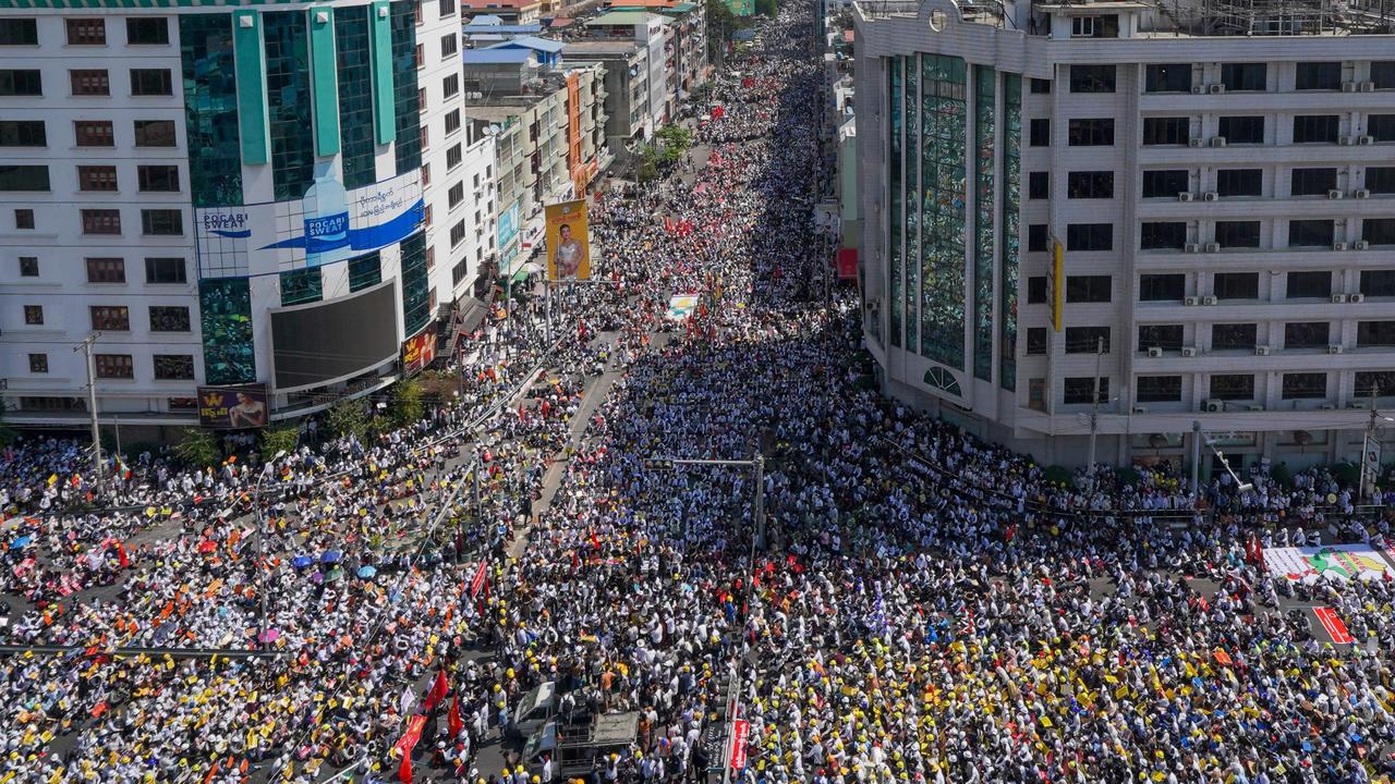 Protesters staged a massive demonstration against the military coup in Mandalay. Picture: STR/AFP