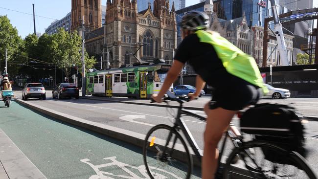 Melbourne stock images- Bike lane, Swanston St CBD. Wednesday, March 5. 2025. Picture: David Crosling