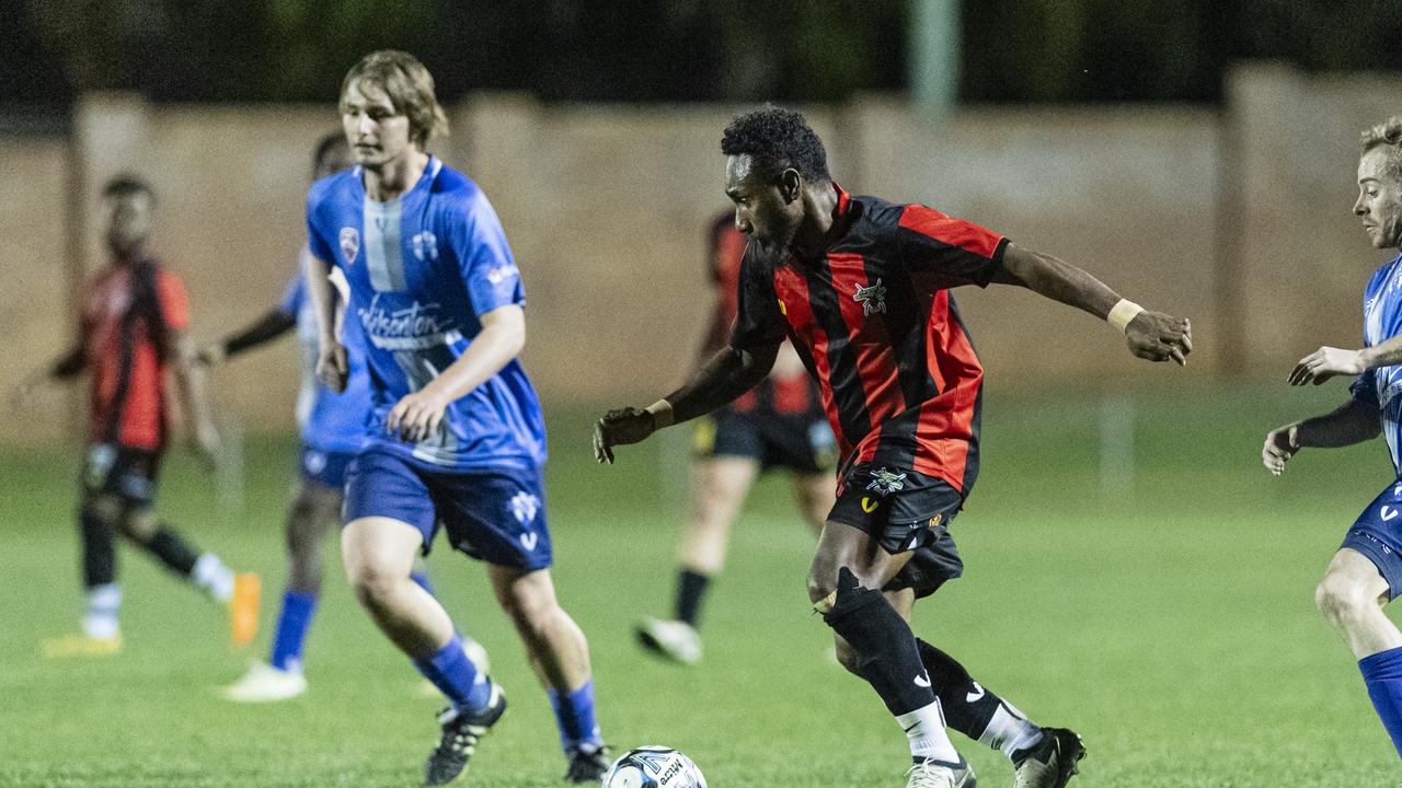 James Egeta of Gatton Redbacks against Rockville Rovers in FQPL3 Darling Downs men grand final at Clive Berghofer Stadium, Saturday, August 31, 2024. Picture: Kevin Farmer