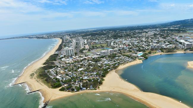 Aerial photographs of the Sunshine Coast. Cotton Tree Holiday Park. Cotton Tree Beach. Cotton Tree Parade. Cotton Tree Esplanade.