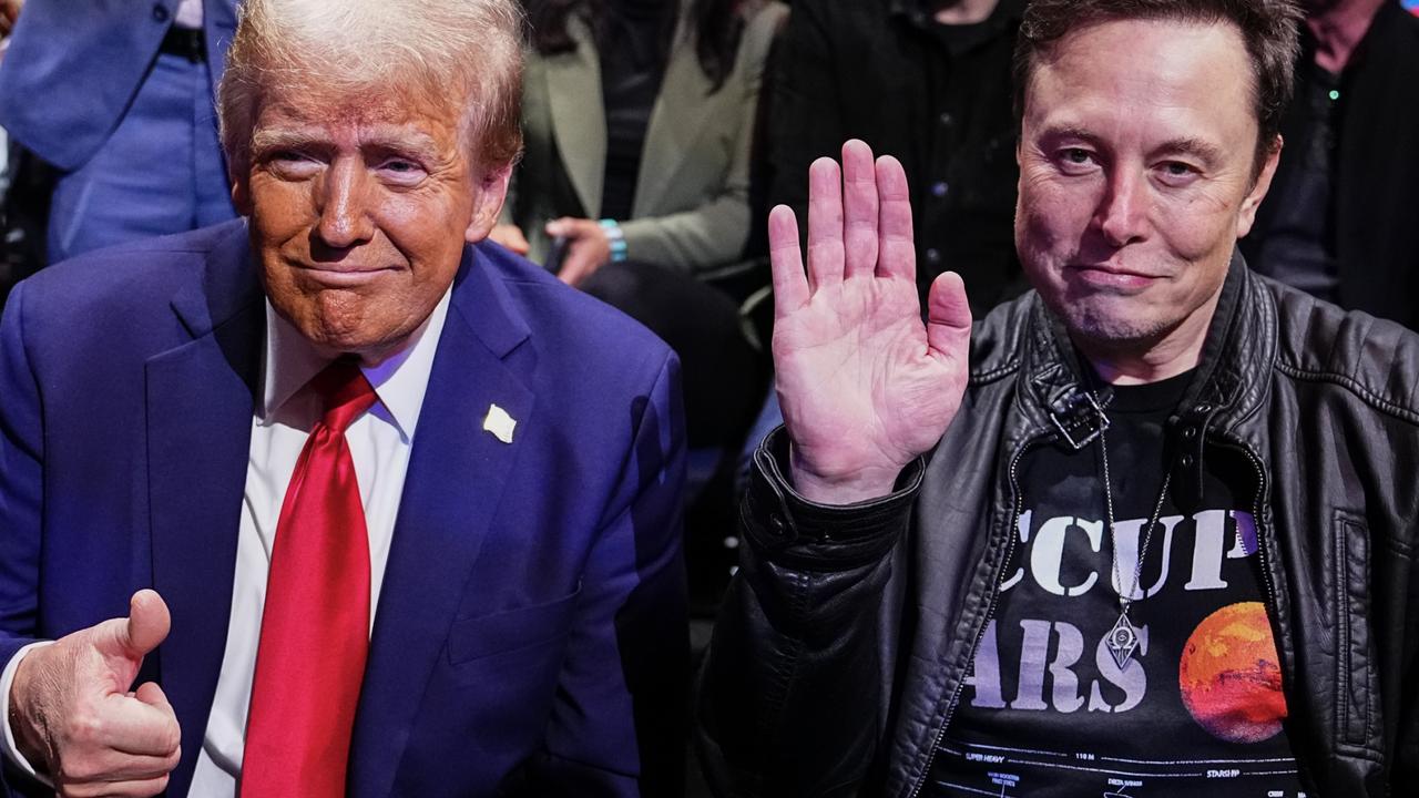 Mr Trump and new best bud Mr Musk at Madison Square Garden for some UFC. Picture: Jeff Bottari/Zuffa LLC