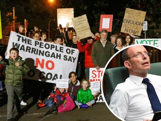 Protesters in search of Tony Abbott at Middle Harbour Yacht Club. Picture: Chris Meredith