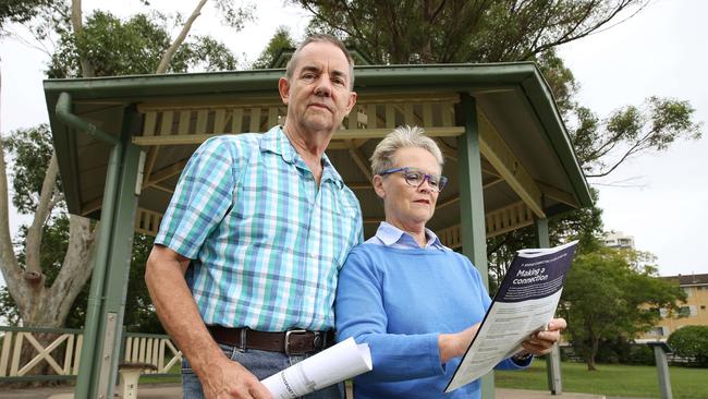 Residents Ron and Sheila Morgan are worried they could lose part of Guyatt Park under plans by the University of Queensland to build a bridge over it to West End. UQ’s expansion plans are up for discussion at a public meeting today. Photo: Claudia Baxter