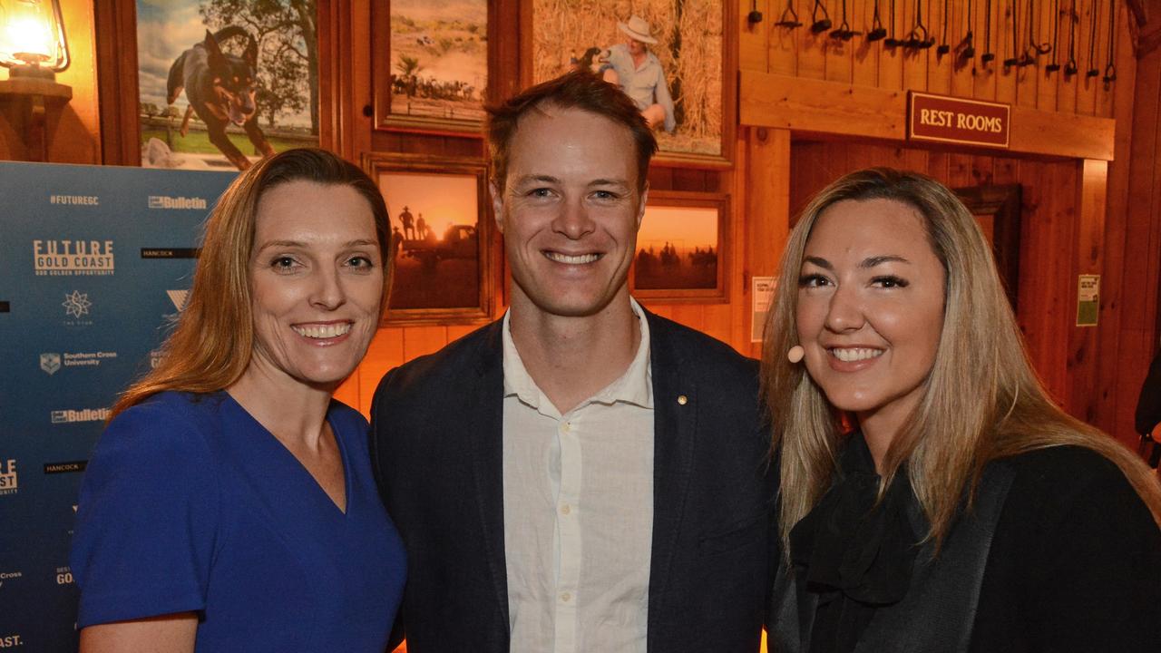 Sarah Gardiner, Curtis McGrath and Jessica Mellor at Future Gold Coast lunch at Outback Spectacular, Oxenford. Picture: Regina King