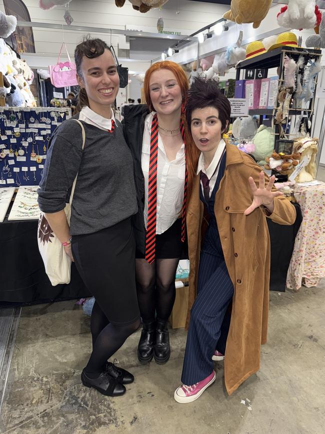 Liv, Lara and Erin attend the Oz Comic Con Melbourne at the Melbourne Convention & Exhibition Centre on Saturday, June 07, 2025. Picture: Jack Colantuono