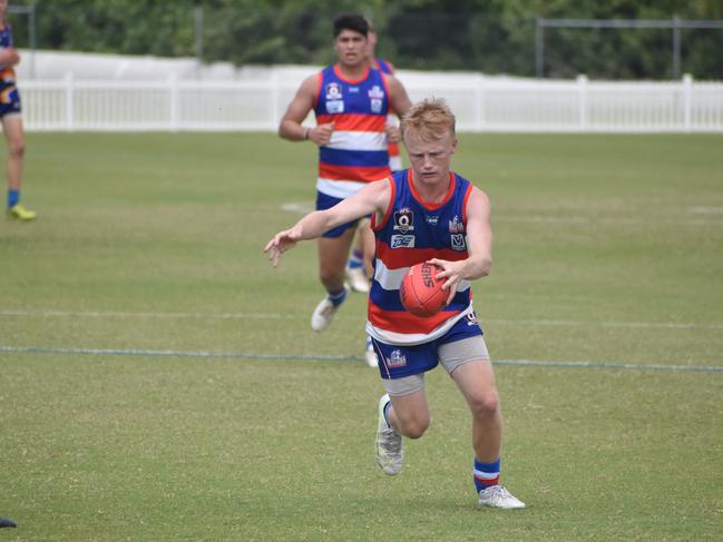 Joel Ramsdale in the Moranbah Bulldogs v Whitsunday Sea Eagles u17s AFL grand final at Magpies Sporting Club, Mackay, September 11, 2021. Picture: Matthew Forrest