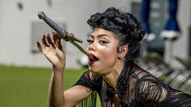 Sword Swallower Heather Holliday at The Star Gold Coast, Broadbeach for Bleach* Festival 2019. Picture: Jerad Williams