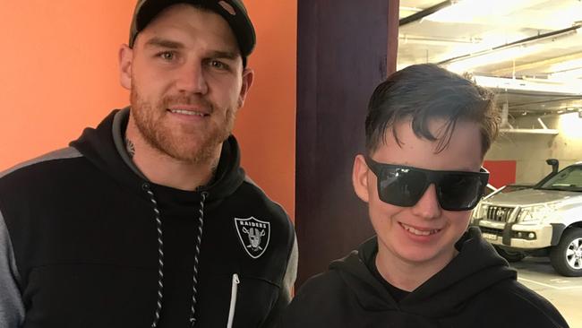 Sharks player Josh Dugan struck up a special bond with Gabe Smith in the months before he died of cancer. Picture: Supplied