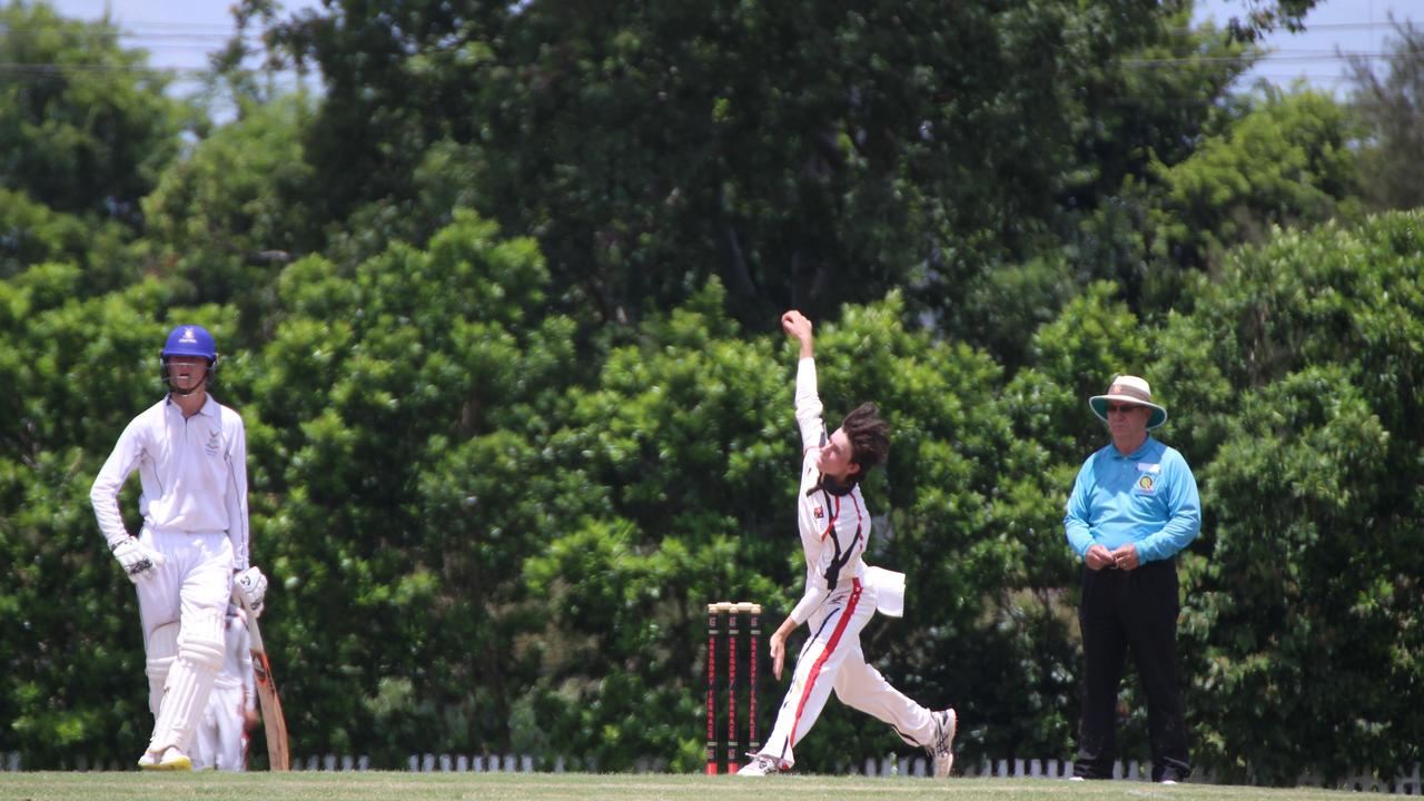 Harry Frost bowling wrist spin for Terrace - he batted well on Saturday.