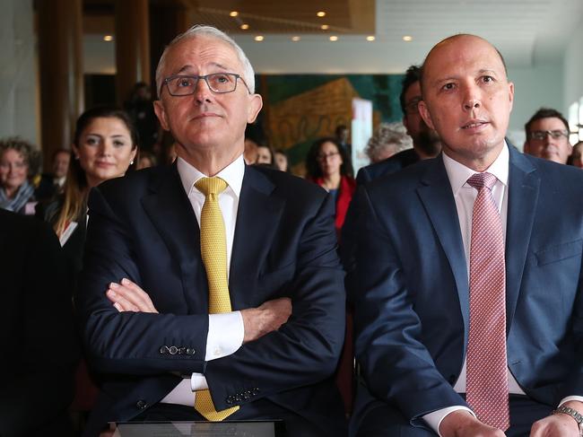 PM Malcolm Turnbull and Home Affairs Minister Peter Dutton attending a Refugee Week Event at Parliament House in Canberra. Picture Kym Smith