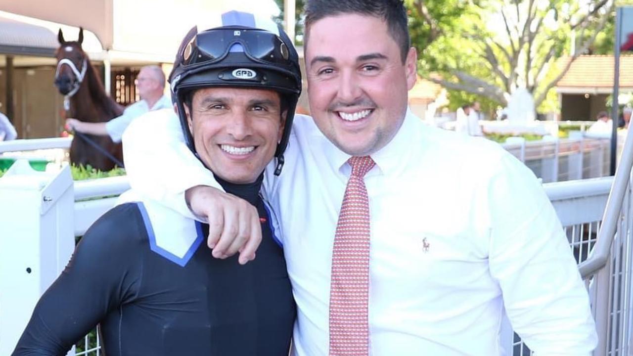 Racing trainer Adam Campton (right) with jockey Elione Chaves. Picture: Facebook