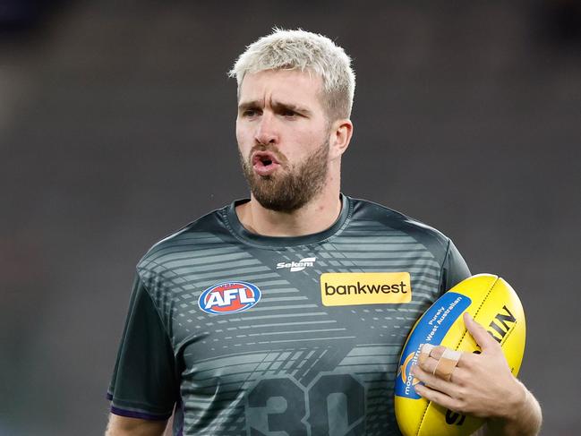 MELBOURNE, AUSTRALIA - MAY 18: Luke Ryan of the Dockers warms up during the 2024 AFL Round 10 match between Euro-Yroke (St Kilda) and Walyalup (Fremantle) at Marvel Stadium on May 18, 2024 in Melbourne, Australia. (Photo by Michael Willson/AFL Photos via Getty Images)