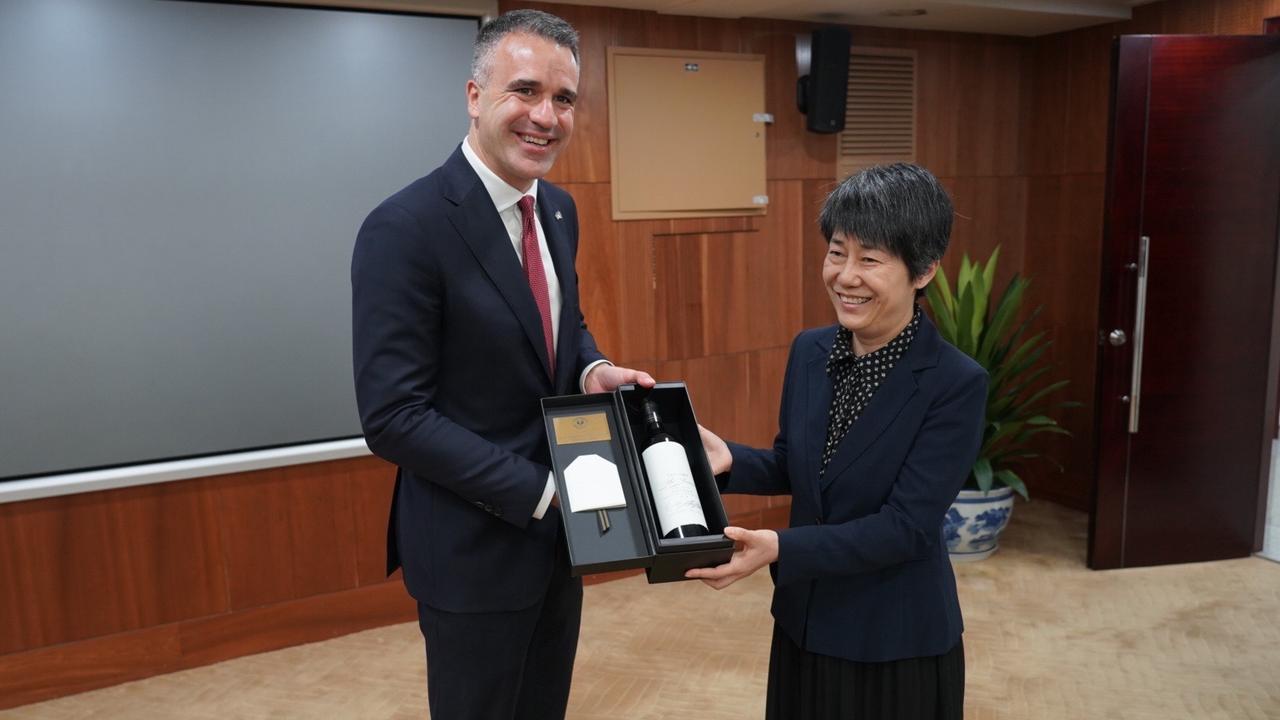 Premier Peter Malinauskas with the Hon. Madame Guo Ting Ting, Vice Minister of Commerce, meet in China. Picture: Supplied