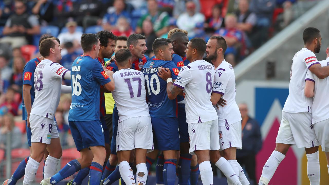 A thrilling clash between Newcastle and Perth threatened to boil over.
