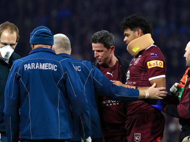 Selwyn Cobbo was forced from the field in Origin due to a head clash. Picture: Adam Head